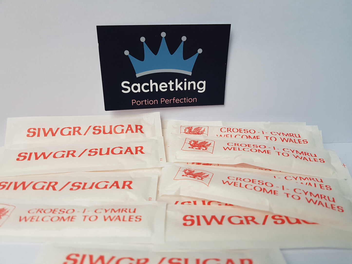 250 x Welsh Bilingual White Sugar Sticks 2.7g