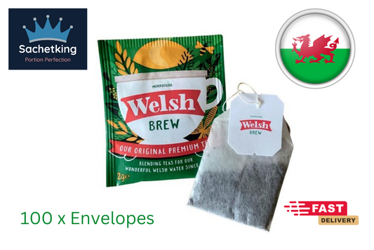 100 x Welsh Brew Tea Sachets - Individual Enveloped Tagged Tea Bags