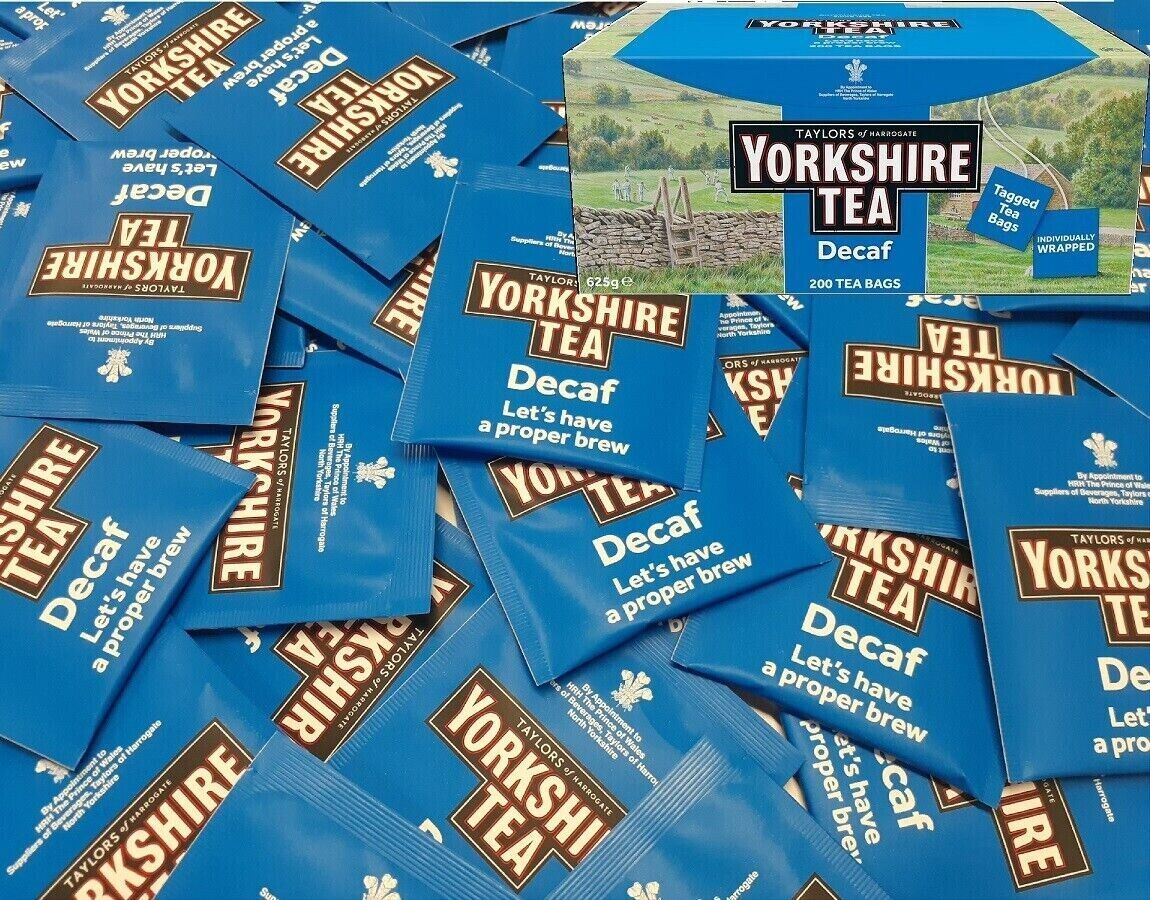 25 xYorkshire Decaf Tea Sachet Individual Enveloped Tagged Tea Bag - Black Tea