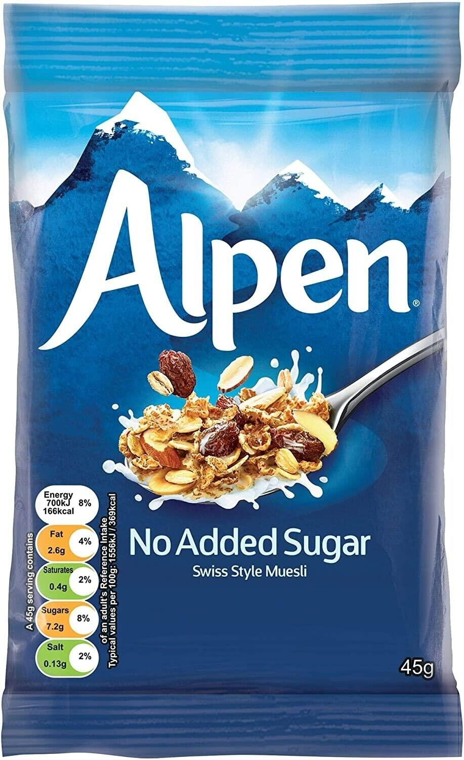 30 x Alpen No Added Sugar Muesli Swiss Style 45g Sachets