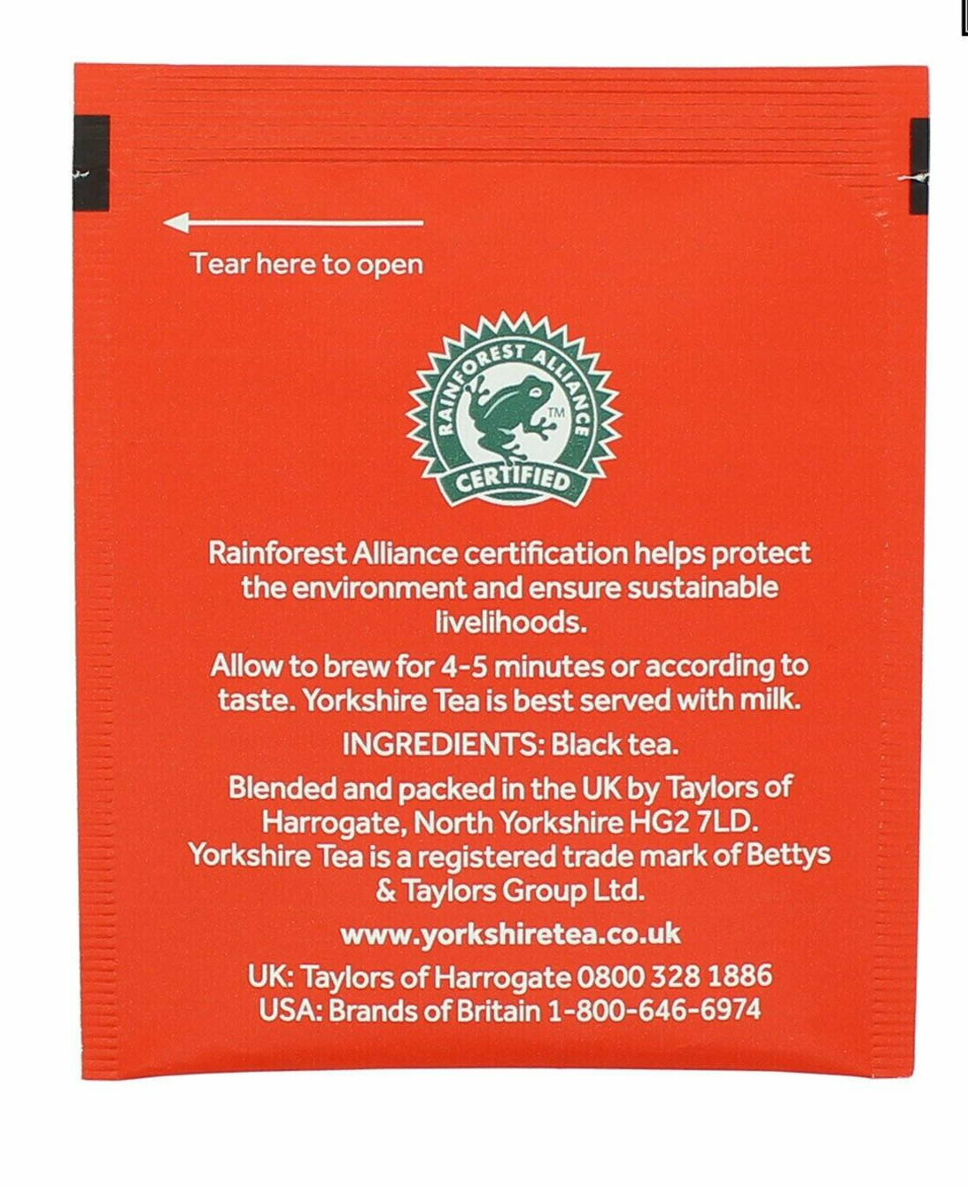 200  x YORKSHIRE Tea Bags SACHETS Individual ENVELOPED Tagged Bag 100% Classic